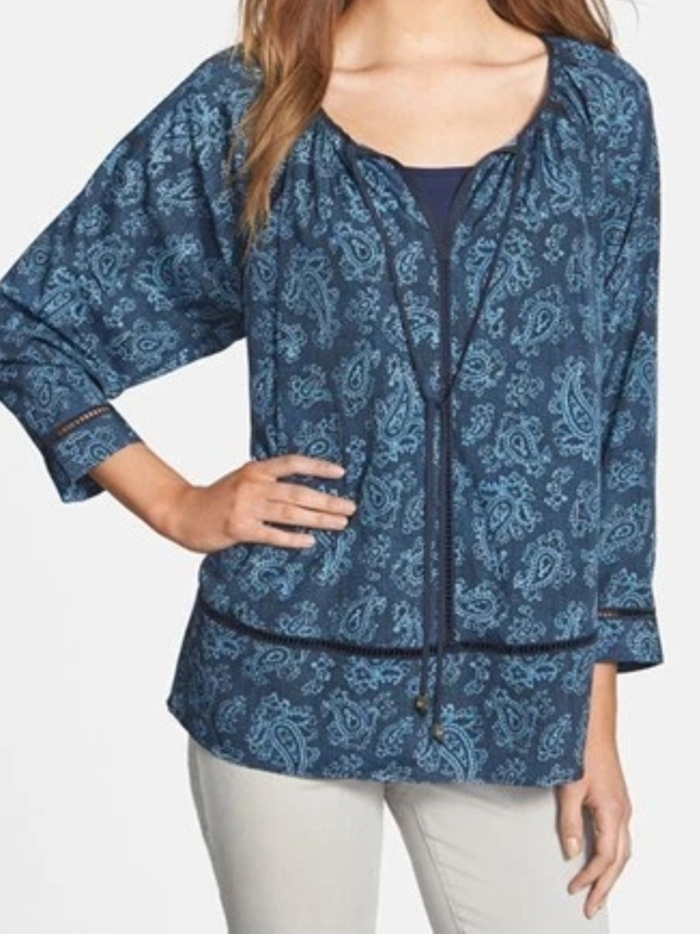 Michael Kors Blue Paisley Peasant Top XXS NWOT